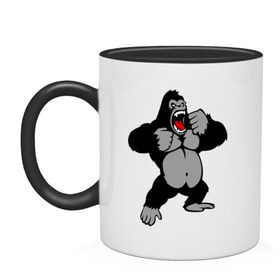 Кружка двухцветная с принтом Злая горилла в Курске, керамика | объем — 330 мл, диаметр — 80 мм. Цветная ручка и кайма сверху, в некоторых цветах — вся внутренняя часть | горилла | животные | злая горилла | обезьяна