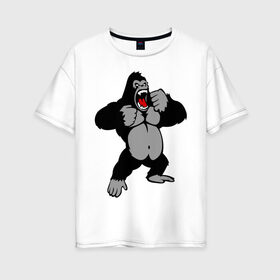 Женская футболка хлопок Oversize с принтом Злая горилла в Курске, 100% хлопок | свободный крой, круглый ворот, спущенный рукав, длина до линии бедер
 | горилла | животные | злая горилла | обезьяна