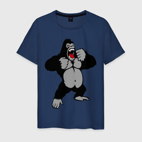 Мужская футболка хлопок с принтом Злая горилла в Курске, 100% хлопок | прямой крой, круглый вырез горловины, длина до линии бедер, слегка спущенное плечо. | горилла | животные | злая горилла | обезьяна