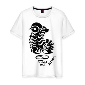 Мужская футболка хлопок с принтом Овен в Курске, 100% хлопок | прямой крой, круглый вырез горловины, длина до линии бедер, слегка спущенное плечо. | знаки | знаки зодиака | овен | прикольные картинки