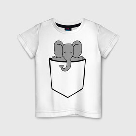 Детская футболка хлопок с принтом Слон в кармашке в Курске, 100% хлопок | круглый вырез горловины, полуприлегающий силуэт, длина до линии бедер | слон