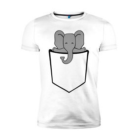 Мужская футболка премиум с принтом Слон в кармашке в Курске, 92% хлопок, 8% лайкра | приталенный силуэт, круглый вырез ворота, длина до линии бедра, короткий рукав | слон
