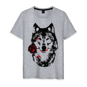 Мужская футболка хлопок с принтом Модный дизайн - Волк и Роза в Курске, 100% хлопок | прямой крой, круглый вырез горловины, длина до линии бедер, слегка спущенное плечо. | волки | модный дизайн   волк и роза | прикольные картинки | роза | цветы