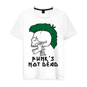 Мужская футболка хлопок с принтом Punk’s Not Dead (Панки не умирают) в Курске, 100% хлопок | прямой крой, круглый вырез горловины, длина до линии бедер, слегка спущенное плечо. | punk’s not dead | rok | ирокез | кости | музыка | панки | панки не умирают | рок | череп