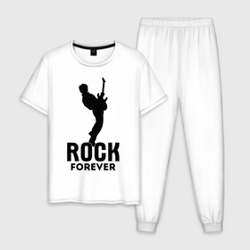 Мужская пижама хлопок с принтом Rock forever в Курске, 100% хлопок | брюки и футболка прямого кроя, без карманов, на брюках мягкая резинка на поясе и по низу штанин
 | media	 rock forever | music | rock | музыка | музыкальные | рок