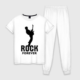 Женская пижама хлопок с принтом Rock forever в Курске, 100% хлопок | брюки и футболка прямого кроя, без карманов, на брюках мягкая резинка на поясе и по низу штанин | media	 rock forever | music | rock | музыка | музыкальные | рок