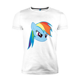 Мужская футболка премиум с принтом Rainbow Dash в Курске, 92% хлопок, 8% лайкра | приталенный силуэт, круглый вырез ворота, длина до линии бедра, короткий рукав | my little pony | rainbow dash | дружба   это чудо | мультфильм | пони | поняши | поняшки | радуга дэш