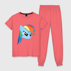 Женская пижама хлопок с принтом Rainbow Dash в Курске, 100% хлопок | брюки и футболка прямого кроя, без карманов, на брюках мягкая резинка на поясе и по низу штанин | my little pony | rainbow dash | дружба   это чудо | мультфильм | пони | поняши | поняшки | радуга дэш