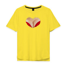 Мужская футболка хлопок Oversize с принтом Бюст - сердечко в Курске, 100% хлопок | свободный крой, круглый ворот, “спинка” длиннее передней части | body | heart | woman body | голое тело | женское тело | подарок жене | тело