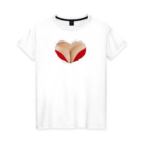 Женская футболка хлопок с принтом Бюст - сердечко в Курске, 100% хлопок | прямой крой, круглый вырез горловины, длина до линии бедер, слегка спущенное плечо | body | heart | woman body | голое тело | женское тело | подарок жене | тело