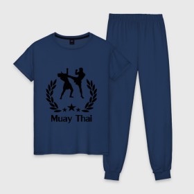 Женская пижама хлопок с принтом Muay Thai (Тайский бокс) в Курске, 100% хлопок | брюки и футболка прямого кроя, без карманов, на брюках мягкая резинка на поясе и по низу штанин | muay thai | бокс | спорт | тайский бокс