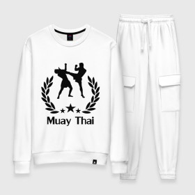 Женский костюм хлопок с принтом Muay Thai (Тайский бокс) в Курске, 100% хлопок | на свитшоте круглая горловина, мягкая резинка по низу. Брюки заужены к низу, на них два вида карманов: два 
