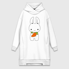 Платье-худи хлопок с принтом Зайчик с морковкой в Курске,  |  | белый кролик | животные | зайчик | зайчик с морковкой | морковь