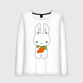 Женский лонгслив хлопок с принтом Зайчик с морковкой в Курске, 100% хлопок |  | белый кролик | животные | зайчик | зайчик с морковкой | морковь