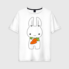Женская футболка хлопок Oversize с принтом Зайчик с морковкой в Курске, 100% хлопок | свободный крой, круглый ворот, спущенный рукав, длина до линии бедер
 | белый кролик | животные | зайчик | зайчик с морковкой | морковь