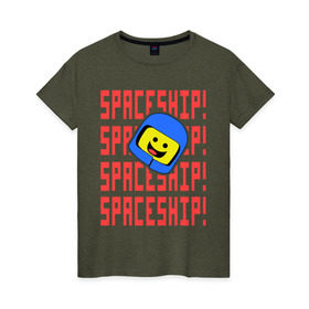 Женская футболка хлопок с принтом Spaceship в Курске, 100% хлопок | прямой крой, круглый вырез горловины, длина до линии бедер, слегка спущенное плечо | everything is awesome | spaceship | the lego movie | лего | легофильм | фильм