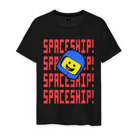 Мужская футболка хлопок с принтом Spaceship в Курске, 100% хлопок | прямой крой, круглый вырез горловины, длина до линии бедер, слегка спущенное плечо. | everything is awesome | spaceship | the lego movie | лего | легофильм | фильм