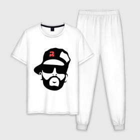 Мужская пижама хлопок с принтом Lone Swag Rap в Курске, 100% хлопок | брюки и футболка прямого кроя, без карманов, на брюках мягкая резинка на поясе и по низу штанин
 | lone swag rap | rap | кепка | музыка | реп | русский рэп