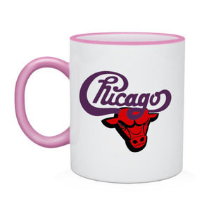 Кружка двухцветная с принтом Чикаго Булс Chicago bulls в Курске, керамика | объем — 330 мл, диаметр — 80 мм. Цветная ручка и кайма сверху, в некоторых цветах — вся внутренняя часть | chicago bulls | swag | бык | чикаго булс