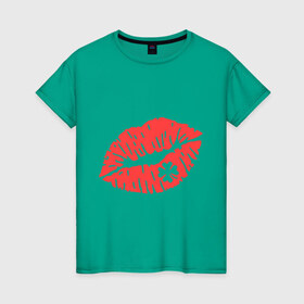 Женская футболка хлопок с принтом Поцелуй на удачу в Курске, 100% хлопок | прямой крой, круглый вырез горловины, длина до линии бедер, слегка спущенное плечо | губы | клевер | поцелуй | поцелуй на удачу