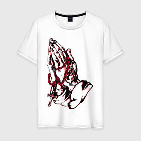 Мужская футболка хлопок с принтом Тату  Молись  - модный дизайн в Курске, 100% хлопок | прямой крой, круглый вырез горловины, длина до линии бедер, слегка спущенное плечо. | 