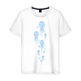 Мужская футболка хлопок с принтом Медузы в Курске, 100% хлопок | прямой крой, круглый вырез горловины, длина до линии бедер, слегка спущенное плечо. | Тематика изображения на принте: животные | медузы | море