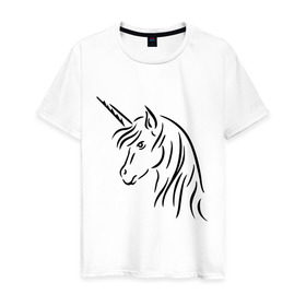 Мужская футболка хлопок с принтом Единорог в Курске, 100% хлопок | прямой крой, круглый вырез горловины, длина до линии бедер, слегка спущенное плечо. | unicorn | единорог | животные | лошадь | рог