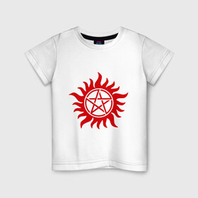 Детская футболка хлопок с принтом Огненная пентограмма в Курске, 100% хлопок | круглый вырез горловины, полуприлегающий силуэт, длина до линии бедер | звезда | монстры | огненная пентограмма | привидения и дьяволы | прикольные картинки