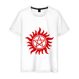 Мужская футболка хлопок с принтом Огненная пентограмма в Курске, 100% хлопок | прямой крой, круглый вырез горловины, длина до линии бедер, слегка спущенное плечо. | звезда | монстры | огненная пентограмма | привидения и дьяволы | прикольные картинки
