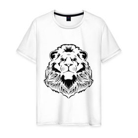 Мужская футболка хлопок с принтом Лев силуэт в Курске, 100% хлопок | прямой крой, круглый вырез горловины, длина до линии бедер, слегка спущенное плечо. | животные | лев | лев силуэт | прикольные картинки