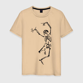 Мужская футболка хлопок с принтом Танцующий скелет в Курске, 100% хлопок | прямой крой, круглый вырез горловины, длина до линии бедер, слегка спущенное плечо. | кости | танец | танцующий скелет | черепа