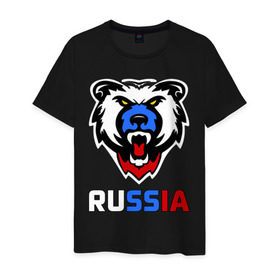 Мужская футболка хлопок с принтом Русский медведь в Курске, 100% хлопок | прямой крой, круглый вырез горловины, длина до линии бедер, слегка спущенное плечо. | медведь | русский медведь | я русский