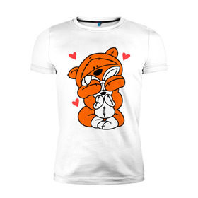 Мужская футболка премиум с принтом Мишка с зайкой в Курске, 92% хлопок, 8% лайкра | приталенный силуэт, круглый вырез ворота, длина до линии бедра, короткий рукав | зайкой | заяц | кролик | любовь | медведь | мишка