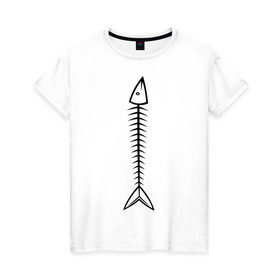 Женская футболка хлопок с принтом Рыбная кость в Курске, 100% хлопок | прямой крой, круглый вырез горловины, длина до линии бедер, слегка спущенное плечо | кость | рыба | рыбная кость | селедка