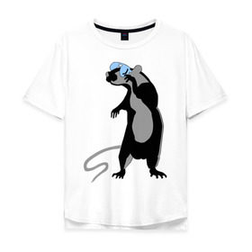 Мужская футболка хлопок Oversize с принтом Крыса с очками в Курске, 100% хлопок | свободный крой, круглый ворот, “спинка” длиннее передней части | крыса | мышь | очки | прикольные картинки 
животные