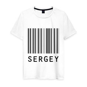 Мужская футболка хлопок с принтом Сергей (штрихкод) в Курске, 100% хлопок | прямой крой, круглый вырез горловины, длина до линии бедер, слегка спущенное плечо. | имена | серега | серый | штрихкод