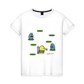 Женская футболка хлопок с принтом Doodle Jump в Курске, 100% хлопок | прямой крой, круглый вырез горловины, длина до линии бедер, слегка спущенное плечо | doodle jump | дудл жамп | игры | мобильные игры
