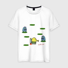 Мужская футболка хлопок с принтом Doodle Jump в Курске, 100% хлопок | прямой крой, круглый вырез горловины, длина до линии бедер, слегка спущенное плечо. | doodle jump | дудл жамп | игры | мобильные игры
