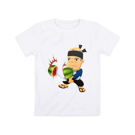 Детская футболка хлопок с принтом Fruit Ninja в Курске, 100% хлопок | круглый вырез горловины, полуприлегающий силуэт, длина до линии бедер | Тематика изображения на принте: fruit ninja | игры | мобильные игры | ниньзя | фруктовый ниньзя | фрукты