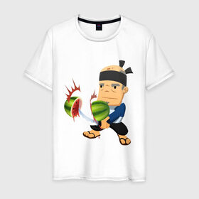 Мужская футболка хлопок с принтом Fruit Ninja в Курске, 100% хлопок | прямой крой, круглый вырез горловины, длина до линии бедер, слегка спущенное плечо. | fruit ninja | игры | мобильные игры | ниньзя | фруктовый ниньзя | фрукты