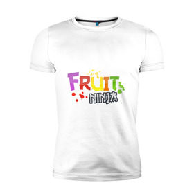 Мужская футболка премиум с принтом Fruit Ninja в Курске, 92% хлопок, 8% лайкра | приталенный силуэт, круглый вырез ворота, длина до линии бедра, короткий рукав | Тематика изображения на принте: fruit ninja | игры | мобильные игры | ниньзя | фруктовый ниньзя | фрукты
