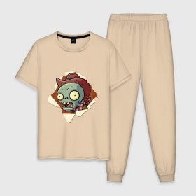 Мужская пижама хлопок с принтом Зомби против Растений в Курске, 100% хлопок | брюки и футболка прямого кроя, без карманов, на брюках мягкая резинка на поясе и по низу штанин
 | зомби