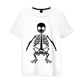 Мужская футболка хлопок с принтом Пингвин скелет в Курске, 100% хлопок | прямой крой, круглый вырез горловины, длина до линии бедер, слегка спущенное плечо. | Тематика изображения на принте: пингвин | скелет