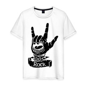 Мужская футболка хлопок с принтом Рок жест в Курске, 100% хлопок | прямой крой, круглый вырез горловины, длина до линии бедер, слегка спущенное плечо. | жест | зубы | метал | музыка | рок жест | рука | язык