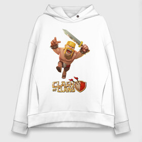 Женское худи Oversize хлопок с принтом Clash of clans barbarian в Курске, френч-терри — 70% хлопок, 30% полиэстер. Мягкий теплый начес внутри —100% хлопок | боковые карманы, эластичные манжеты и нижняя кромка, капюшон на магнитной кнопке | barbarian | воин | стратегия