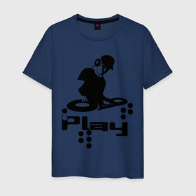 Мужская футболка хлопок с принтом Диджик играй в Курске, 100% хлопок | прямой крой, круглый вырез горловины, длина до линии бедер, слегка спущенное плечо. | диджик играй | музыка | наушники | электронная