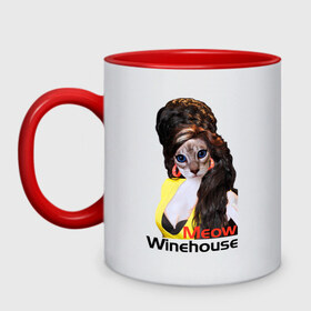 Кружка двухцветная с принтом Meow Winehouse в Курске, керамика | объем — 330 мл, диаметр — 80 мм. Цветная ручка и кайма сверху, в некоторых цветах — вся внутренняя часть | 