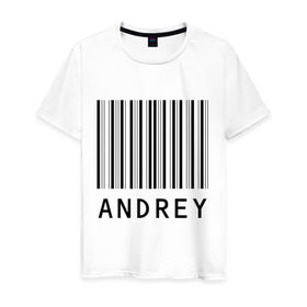 Мужская футболка хлопок с принтом Андрей (штрихкод) в Курске, 100% хлопок | прямой крой, круглый вырез горловины, длина до линии бедер, слегка спущенное плечо. | андрей | имена | штрихкод