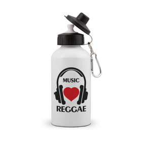 Бутылка спортивная с принтом Любимая музыка - Reggae в Курске, металл | емкость — 500 мл, в комплекте две пластиковые крышки и карабин для крепления | reggae | любимая музыка | музыка | наушники | регги | сердечки