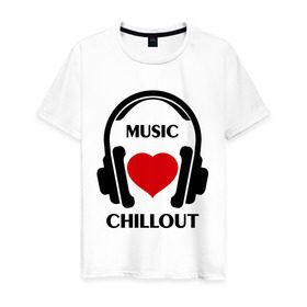 Мужская футболка хлопок с принтом Любимая музыка - Chillout в Курске, 100% хлопок | прямой крой, круглый вырез горловины, длина до линии бедер, слегка спущенное плечо. | chillout | dj | rnb | super mayka | клубные | любимая музыка | музыка | наушники | сердечко